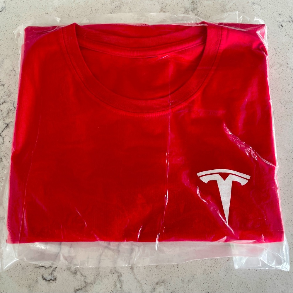Tesla Bright Red Tee with Logo XXL Mens.